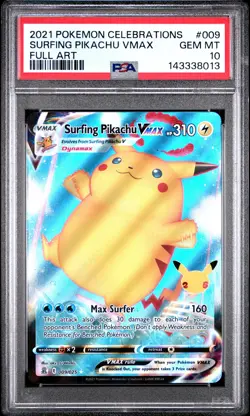 2021 POKEMON CELEBRATIONS #009 FULL ART/SURFING PIKACHU VMAX PSA 10 - Image 1