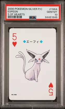 PSA 10 Espeon #196A - 5 OF HEARTS Pokemon Silver Version Poker Playing Card 2000 - Image 1