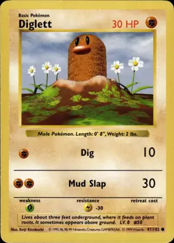 Pokemon Shadowless Base Common Diglett 47/102 - Near Mint (NM) - Image 1
