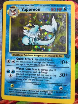 Pokemon TCG Vaporeon Jungle Holo Card 12/64 Unlimited Rare HP/Damaged - Image 1