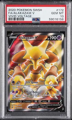 2020 POKEMON SWORD & SHIELD VIVID VOLTAGE #172 FULL ART/ALAKAZAM V PSA 10 - Image 1