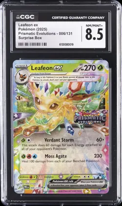 2025 POKEMON PRISMATIC EVOLUTIONS-SURPRISE BOX EXCLUSIVE #006 LEFEON EX CGC 8.5 - Image 1