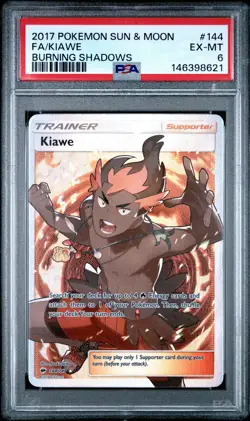 2017 POKEMON SUN & MOON BURNING SHADOWS #144 FULL ART/KIAWE PSA 6 - Image 1