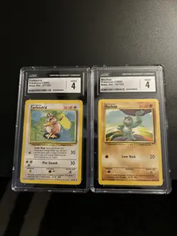 2 Graded Pokemon Cards A Machop And A Farfetch’d Both VG /EX 4 - Image 1