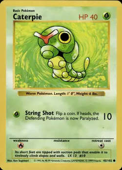 Pokemon Shadowless Base Common Caterpie 45/102 - Near Mint (NM) - Image 1