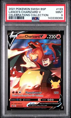 2021 POKEMON SWSH BLACK STAR PROMO #133 LANCE'S CHARIZARD V PSA 9 - Image 1