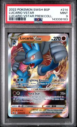 2022 POKEMON SWSH PREMIUM COLLECTION PROMO #214 LUCARIO VSTAR PSA 9 - Image 1
