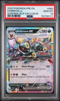 2025 POKEMON PRISMATIC EVOLUTIONS SURPRISE BOX EXCLUSIVE UMBREON EX PSA 10 - Image 1