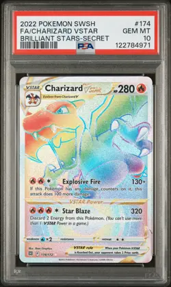 2022 POKEMON SWORD & SHIELD BRILLIANT STARS #174 FULL ART/CHARIZARD VSTAR PSA 10 - Image 1