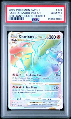 2022 POKEMON SWORD & SHIELD BRILLIANT STARS #174 FULL ART/CHARIZARD VSTAR PSA 10 - Image 1