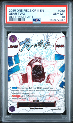 2025 ONE PIECE GEAR TWO ALTERNATE ART OP11-A FIST OF DIVINE SPEED #080 PSA 10 - Image 1