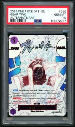 2025 ONE PIECE GEAR TWO ALTERNATE ART OP11-A FIST OF DIVINE SPEED #080 PSA 10 - Image 3