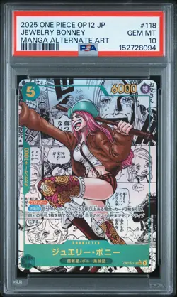 2025 ONE PIECE JAPANESE MANGA ALTERNATE ARTOP12-118 JEWELRY BONNEY PSA 10 - Image 1