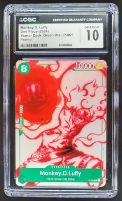 2024 ONE PIECE MONKEY D. LUFFY PROMO GREEN UTA P-061 CGC 10 RC7 - Image 1