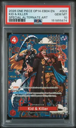 2026 ONE PIECE OP14-EB04-THE AZURE SEA'S SEVEN #003 KID & KILLER PSA 10 - Image 1