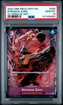 2022 ONE PIECE RORONOA ZORO ALTERNATE ART OP01-ROMANCE DAWN #025 PSA 10 - Image 1