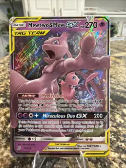 Pokemon Mewtwo & Mew GX Ultra Rare TAG TEAM Holo 71/236 SM-Unified Minds Card - Image 1