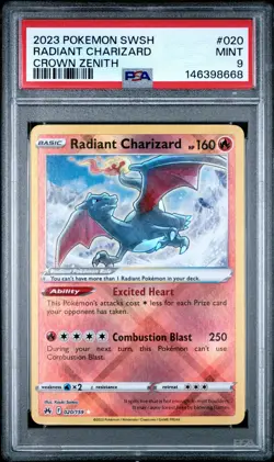2023 POKEMON SWORD & SHIELD CROWN ZENITH #020 RADIANT CHARIZARD PSA 9 - Image 1