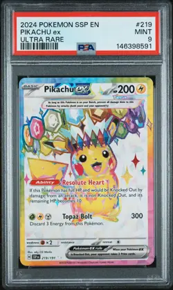 2024 POKEMON SSP EN-SURGING SPARKS ULTRA RARE #219 PIKACHU EX PSA 9 - Image 1