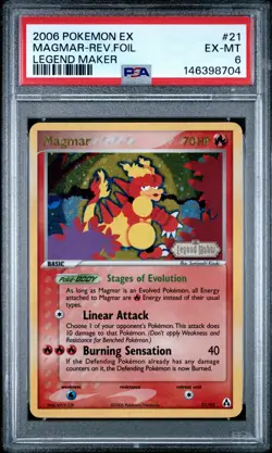 2006 POKEMON EX LEGEND MAKER #21 MAGMAR-REVERSE FOIL PSA 6 - Image 1
