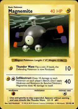 Pokemon Shadowless Base Common Magnemite 53/102 - Near Mint (NM) - Image 1
