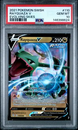 2021 POKEMON SWORD & SHIELD EVOLVING SKIES #110 RAYQUAZA V PSA 10 - Image 1
