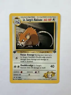1st edition Lt. Surge's Raticate 53/132 Uncommon Gym Challenge Pokemon - Image 1
