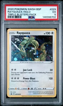 2020 POKEMON SWSH BLACK STAR PROMO TRIPLE BLISTERS PACK #029 RAYQUAZA-HOLO PSA 5 - Image 1