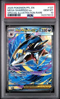 2025 Pokemon PFL En Mega Sharpedo Ex Special Illustration Rare #127 PSA 10 Gem - Image 1