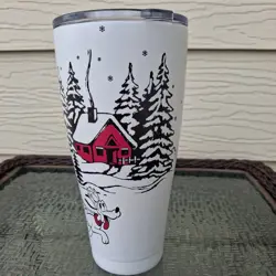 Mickey Mouse, Minnie Mouse And Pluto Christmas Scene Sleigh Metal Tumbler￼ - Image 2