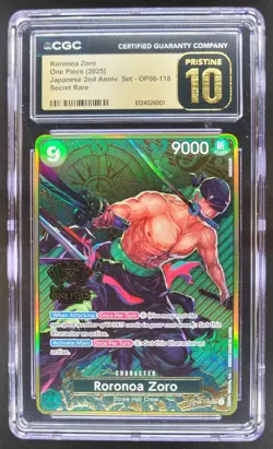 2025 ONE PIECE RORONOA ZORO SECRET RARE OP06-118 CGC 10 PRISTINE RC7 - Image 1