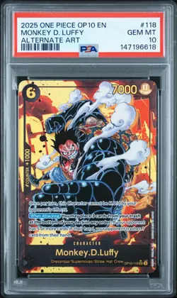 2025 ONE PIECE MONKEY D. LUFFY ALTERNATE ART OP10-ROYAL BLOOD #118 PSA 10 - Image 1