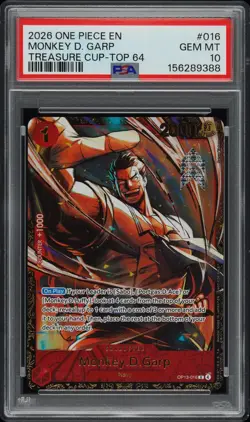 2026 ONE PIECE PROMOS TREASURE CUP-TOP 64 #016 MONKEY D. GARP PSA 10 - Image 1