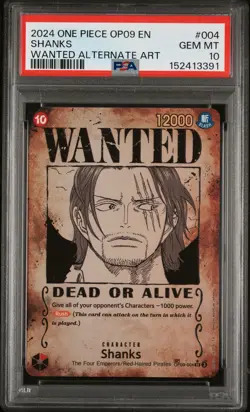 2024 ONE PIECE OP09-EMPERORS IN THE NEW WORLD WANTED ALTERNATE ART SHANKS PSA 10 - Image 1