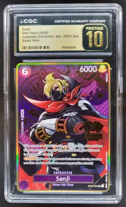2025 ONE PIECE SANJI SUPER RARE 2ND ANNIV OP07-064 CGC 10 PRISTINE RC7 - Image 1