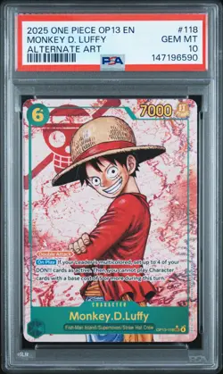 2025 ONE PIECE MONKEY D. LUFFY AA OP13-CARRYING ON HIS WILL #118 PSA 10 - Image 1