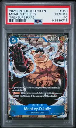 2025 ONE PIECE OP13-CARRYING ON HIS WILL TREASURE RARE MONKEY D. LUFFY PSA 10 - Image 1