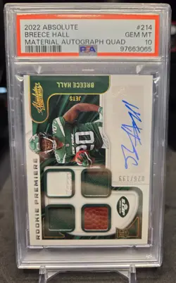 2022 Panini Absolute Breece Hall Rookie Patch Auto /199 RC PSA 10 Gem MT low pop - Image 1