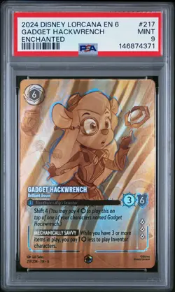 2024 DISNEY LORCANA EN 6-AZURITE SEA ENCHANTED #217 GADGET HACKWRENCH PSA 9 - Image 1