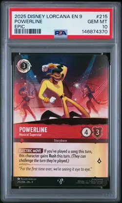 2025 DISNEY LORCANA EN 9-FABLED EPIC #215 POWERLINE - MUSICAL SUPERSTAR PSA 10 - Image 1