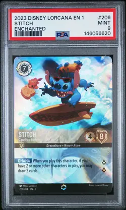 2023 DISNEY LORCANA EN 1-THE FIRST CHAPTER ENCHANTED #206 STITCH PSA 9 - Image 1