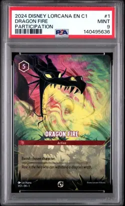 Disney Lorcana en C1-Lorcana Challenge Promo #1 Dragon Fire PSA 9 Mint - Image 1