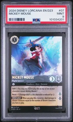 Disney Lorcana TCG: Mickey Mouse Playful Sorcerer D23 Promo PSA 9 Mint - Image 1