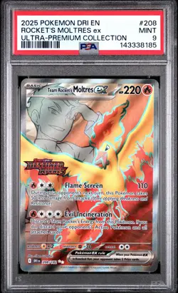 2025 POKEMON DESTINED RIVALS ULTRA-PREMIUM COLL TEAM ROCKET'S MOLTRES EX PSA 9 - Image 1