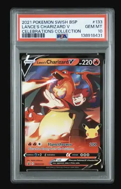 2021 POKEMON SWSH BLACK STAR PROMO CELEBRATIONS COLL LANCE'S CHARIZARD V PSA 10 - Image 1
