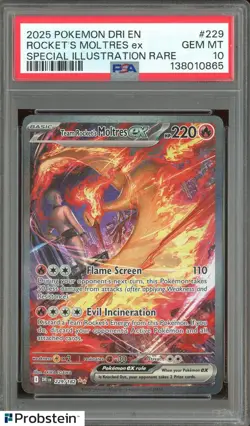 2025 Pokemon DRI EN #229 Rocket's Moltres ex SIR PSA 10 GEM MINT - Image 1