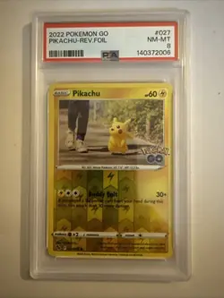 2022 Pokemon Go #027 Pikachu Reverse Foil PSA 8 NM-MT - Image 1