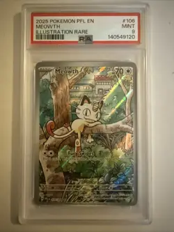 2025 Pokemon Meowth Illustration Rare 106/094 Phantasmal Flames PSA 9 - Image 1
