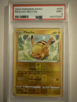 2020 POKEMON SWORD & SHIELD #065 PIKACHU-REVERSE FOIL PSA 9 - Image 1