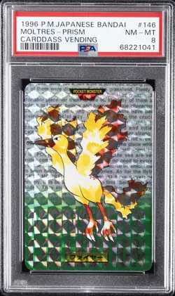 1996 POKEMON JAPANESE BANDAI CARDDASS VENDING #146 MOLTRES-PRISM PSA 8 - Image 1
